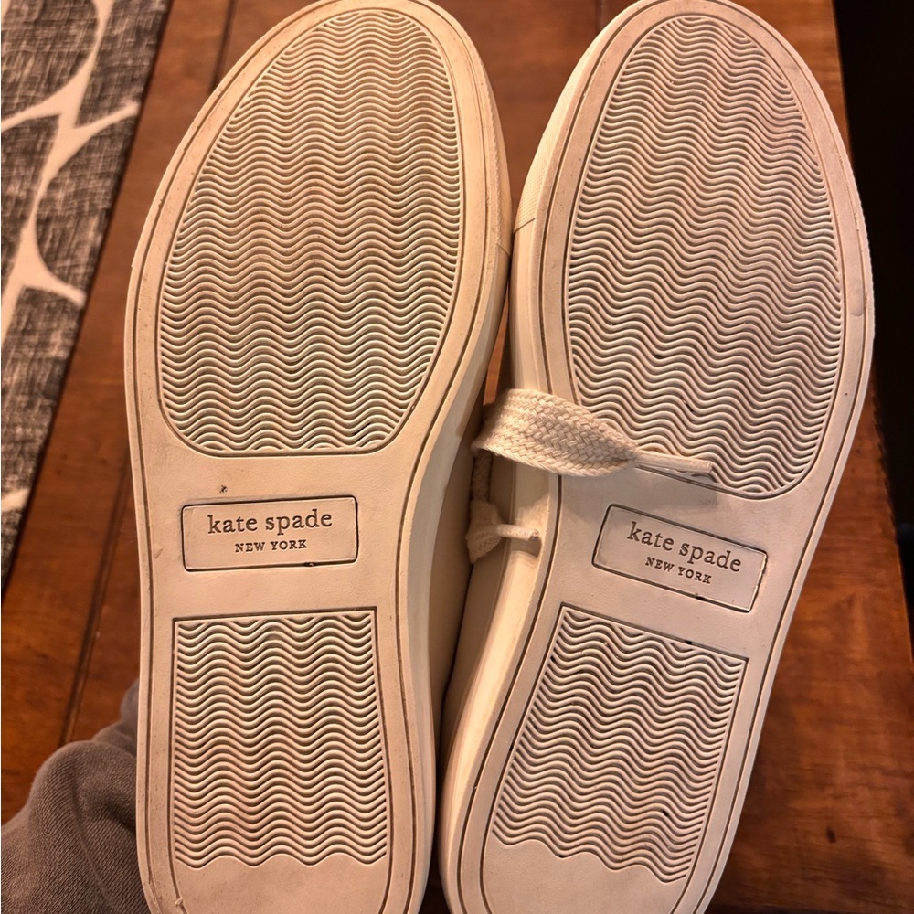 Kate Spade Fez White Leather Sneakers with Black Spade Design - Picture 7 of 11